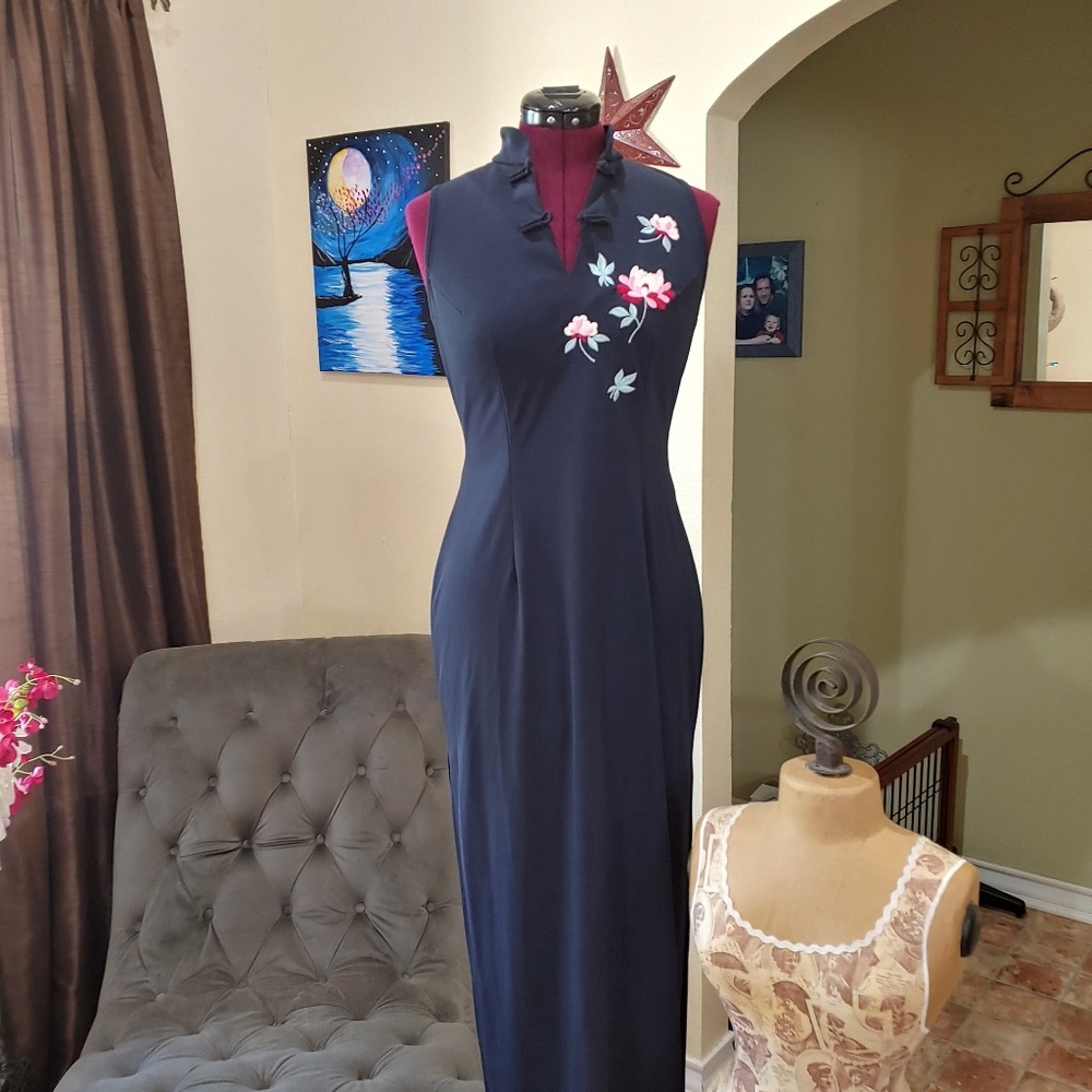 Papell Evening Dress Boutique, Navy Blue, Size 8P